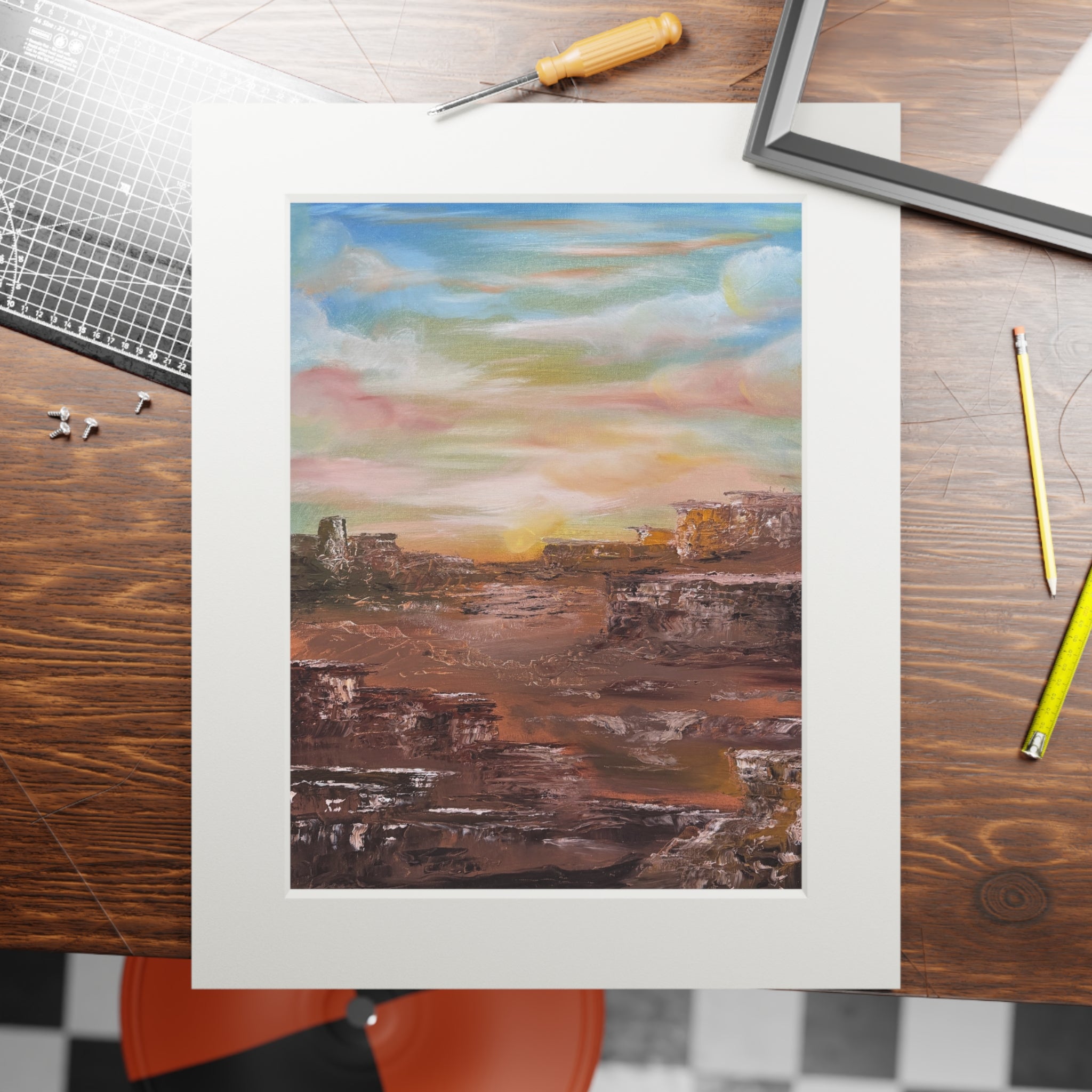 Desert Sunset Landscape Fine Art Print | Passepartout Paper Frame