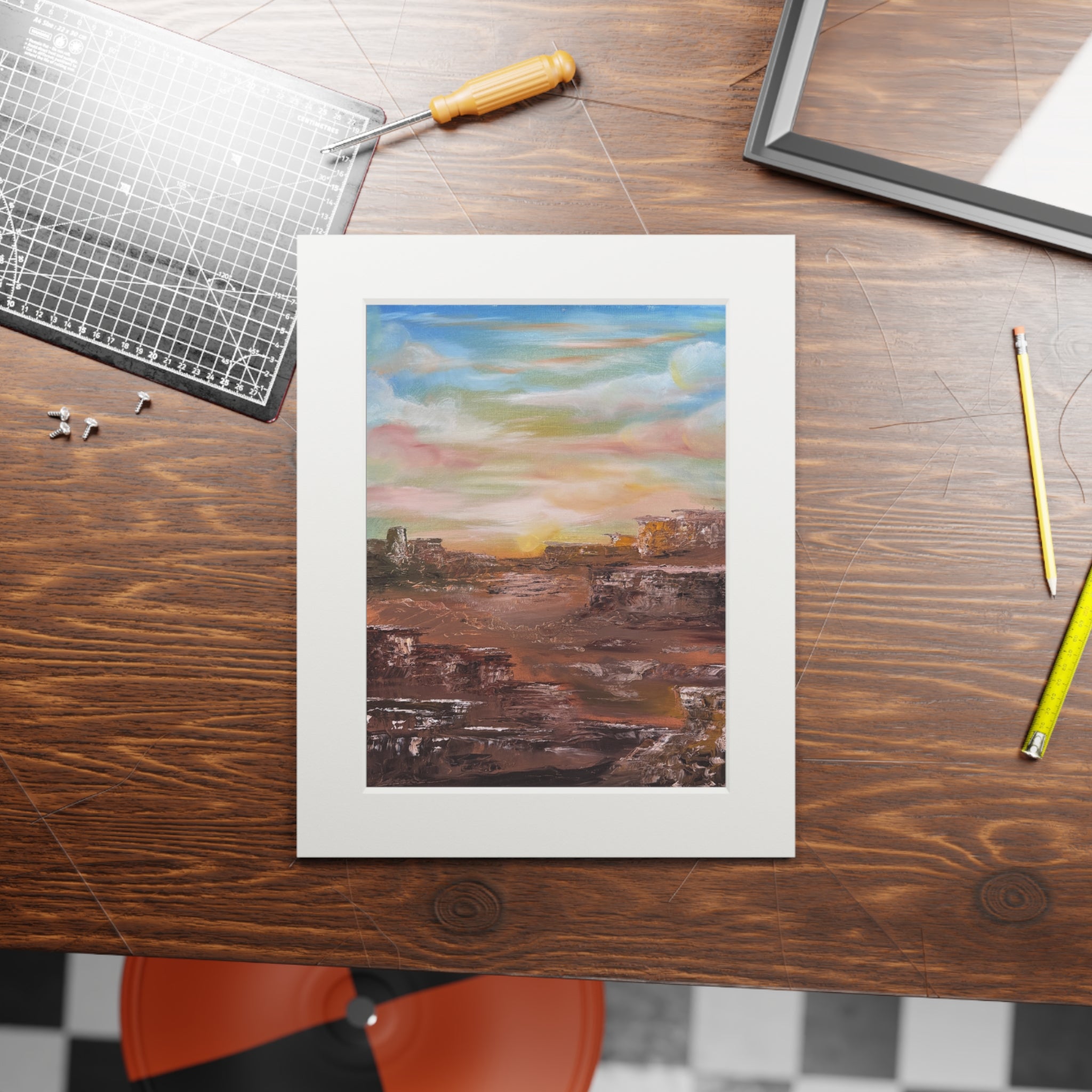 Desert Sunset Landscape Fine Art Print | Passepartout Paper Frame